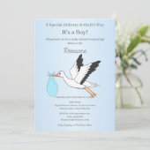 Invitation Special Delivery Stork Baby Boy Baby Shower (Debout devant)