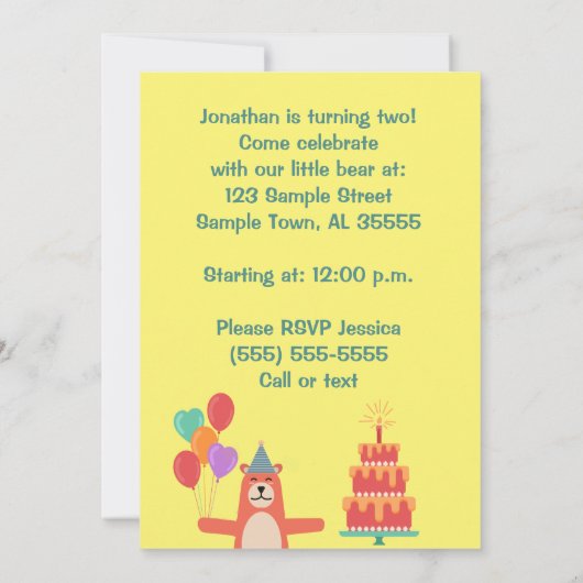 Invitation spéciale d'anniversaire Beary (Dos)