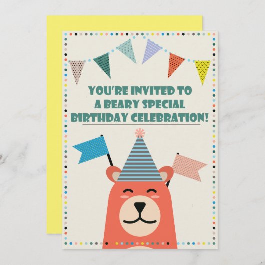 Invitation spéciale d'anniversaire Beary (Devant / Derrière)