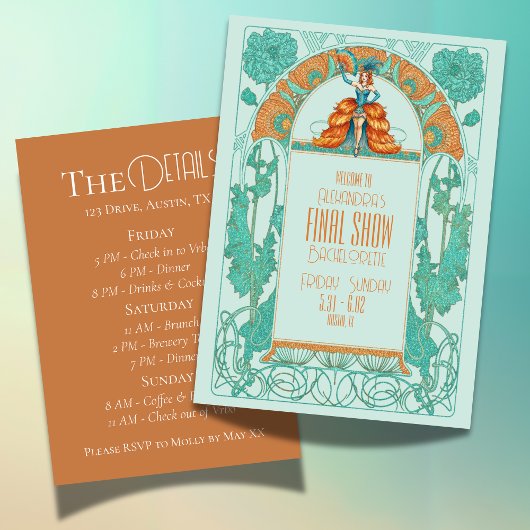 Invitation Spectacle final de la mariée Showgirl Bachelorette