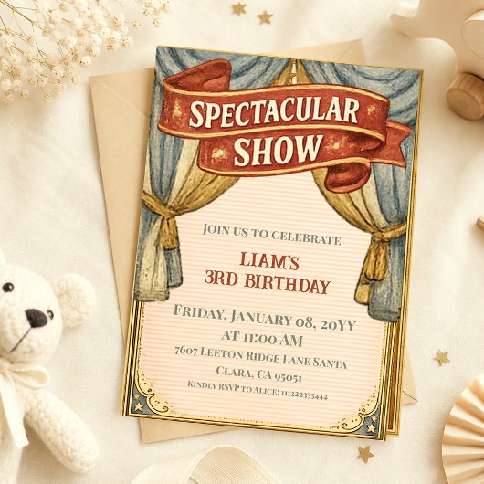 Invitation Spectacle Rétro Incroyable Anniversaire Cirque Vin
