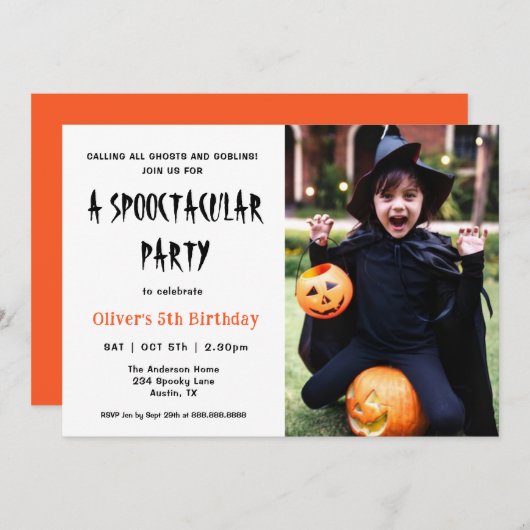 Invitation Spectaculaire parti Anniversaire de enfant Hallowe (Devant / Derrière)