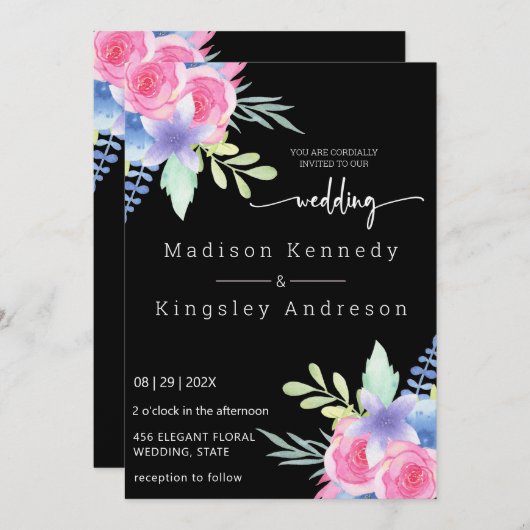 Invitation Spectaculairement Élégant Simple Floral Luxueux (Devant / Derrière)