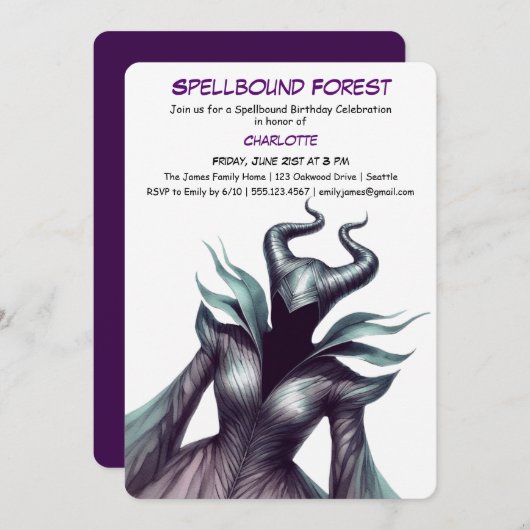 Invitation Spellbound Forest – Dark Fairy Birthday Party  (Devant / Derrière)