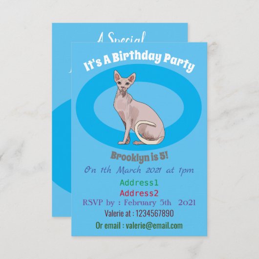 Invitation Sphynx cat (Devant / Derrière)