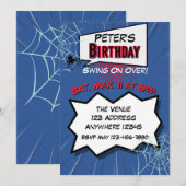 Invitation Spider Comic Blue Red Birthday (Devant / Derrière)