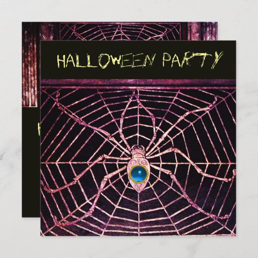 INVITATION SPIDER ET WEB BLUE SAPPHIRE BLACK HALLOWEEN PARTY (Devant / Derrière)
