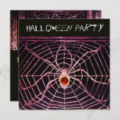 INVITATION SPIDER ET WEB RED RUBY BLACK HALLOWEEN PARTY (Devant / Derrière)