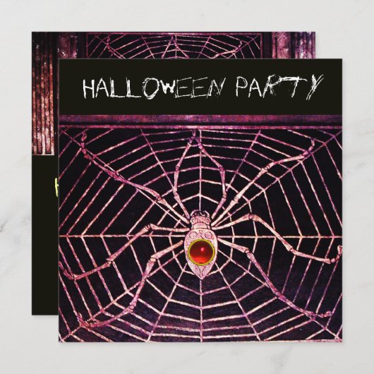 INVITATION SPIDER ET WEB RED RUBY BLACK HALLOWEEN PARTY (Devant / Derrière)