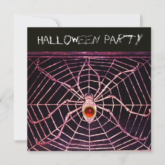 INVITATION SPIDER ET WEB RED RUBY BLACK HALLOWEEN PARTY (Devant)