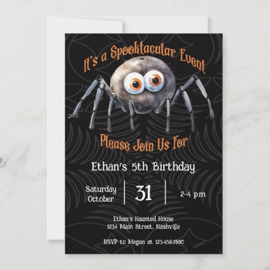 Invitation Spider Halloween fête d'anniversaire (Devant)
