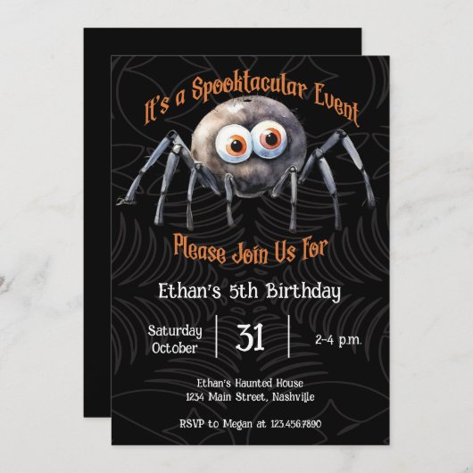 Invitation Spider Halloween fête d'anniversaire (Devant / Derrière)