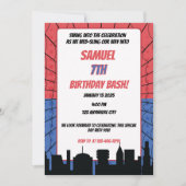 Invitation Spider Superhero Rouge et Bleu Anniversaire (Devant)