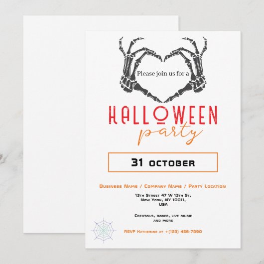 Invitation Spider Wave Skeleton Halloween Party (Devant / Derrière)