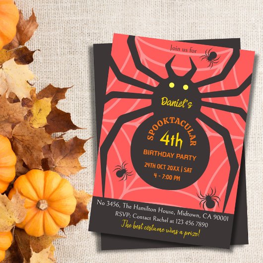 Invitation Spider Web 4e anniversaire fête éffrayante d'Hallo