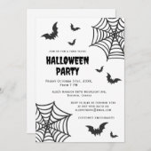 Invitation Spider Web Bat Éffrayant Black White Halloween Par (Devant / Derrière)