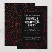 Invitation Spider web noir rouge Halloween fête (Devant / Derrière)