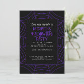 Invitation Spider web noir violet blanc Halloween fête (Debout devant)
