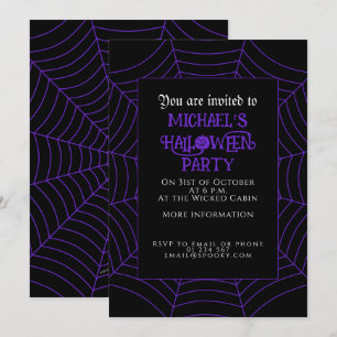 Invitation Spider web noir violet blanc Halloween fête