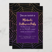 Invitation Spider web noir violet orange Halloween (Devant / Derrière)