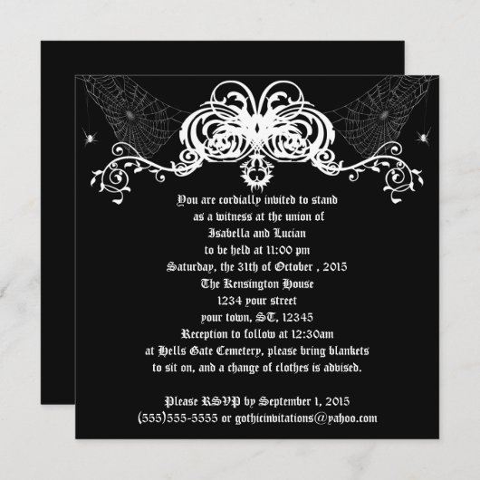 Invitation Spider Web Vines Goth Mariage (Devant / Derrière)
