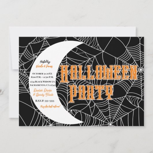 Invitation Spiderweb Crescent Moon Halloween Costume Party (Devant)