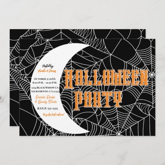 Invitation Spiderweb Crescent Moon Halloween Costume Party (Devant / Derrière)