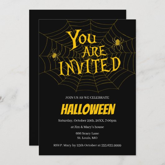 Invitation Spiderweb Vous Êtes Invité Halloween Party (Devant / Derrière)