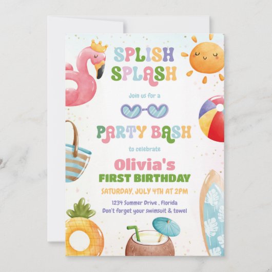 Invitation Splash Bash Fête d'anniversaire Fille Fête de pisc (Devant)