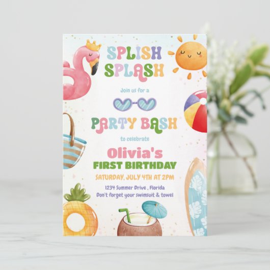 Invitation Splash Bash Fête d'anniversaire Fille Fête de pisc (Debout devant)