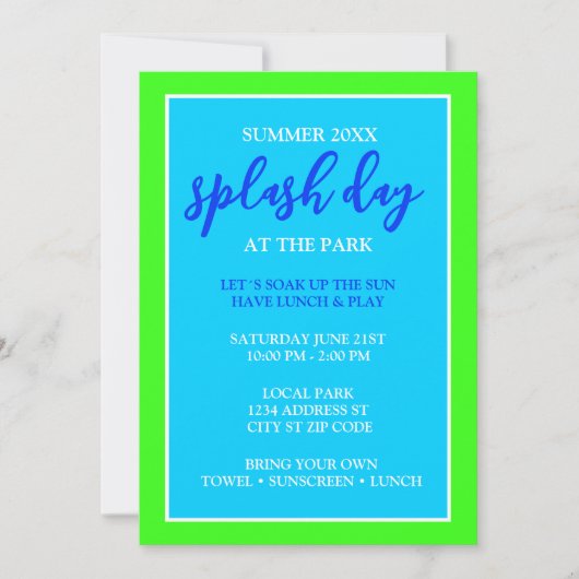 Invitation Splash Day Fun Kids Summer Event (Devant)
