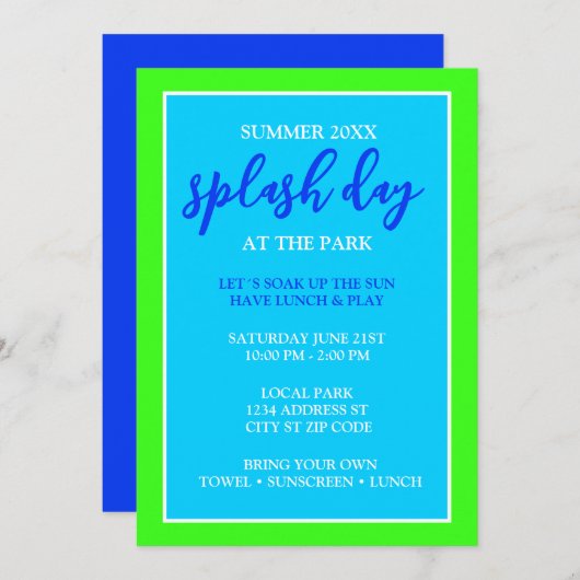 Invitation Splash Day Fun Kids Summer Event (Devant / Derrière)