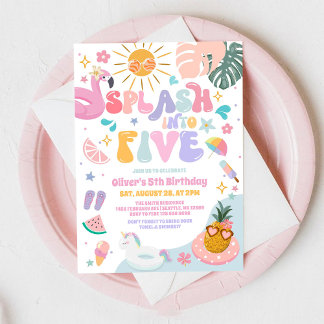 Invitation Splash Into Five Pool Party Summer 5th Birthday
