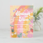 Invitation Splash Into Five Summer Rainbow Sun 5th Birthday (Debout devant)
