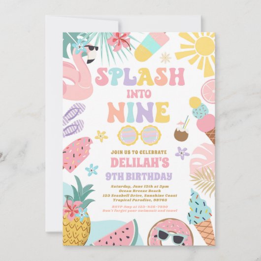 Invitation Splash Into Nine Tropical Beach 9e fête d'annivers (Devant)