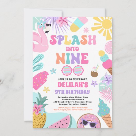Invitation Splash Into Nine Tropical Beach 9e fête d'annivers (Devant)