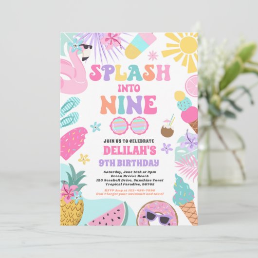 Invitation Splash Into Nine Tropical Beach 9e fête d'annivers (Debout devant)