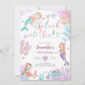Invitation Splash Into Six Mermaid Under The Sea Birthday (Devant)