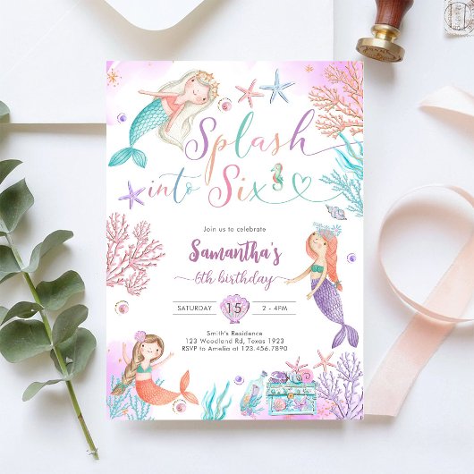 Invitation Splash Into Six Mermaid Under The Sea Birthday