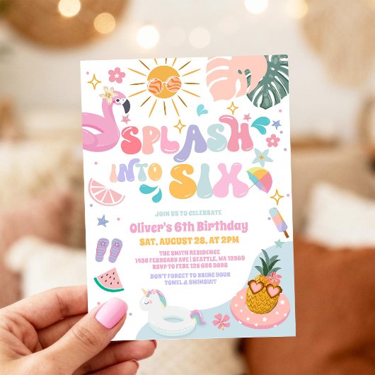 Invitation Splash Into Six Pool Party Summer 6th Birthday