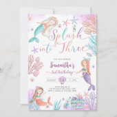 Invitation Splash Into Three Mermaid Under The Sea Birthday (Devant)
