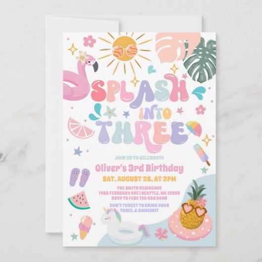 Invitation Splash Into Three Pool Party Summer 3rd Birthday (Devant)