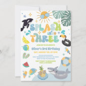 Invitation Splash Into Three Pool Party Summer 3rd Birthday (Devant)