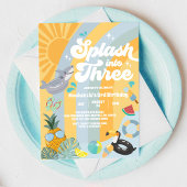 Invitation Splash Into Three Summer Rainbow Sun 3rd Birthday 