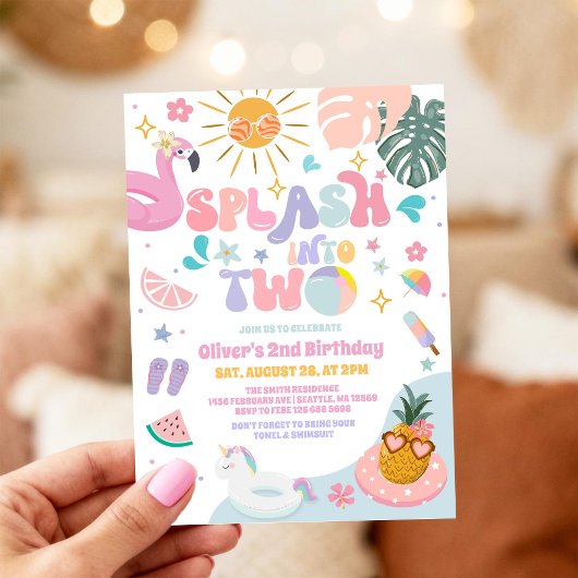 Invitation Splash Into Two Pool Party Summer 2nd Birthday