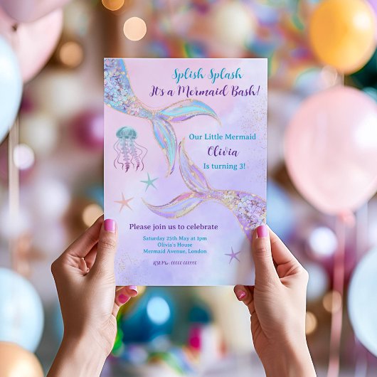 Invitation Splash pour une Fête de Sirène