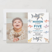 Invitation Splash Shark 5e anniversaire | Enfants mignons de (Devant)