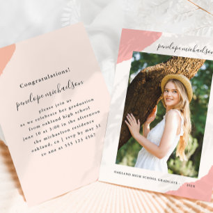 Invitation Splashes Simple Pink Photo Graduation Party