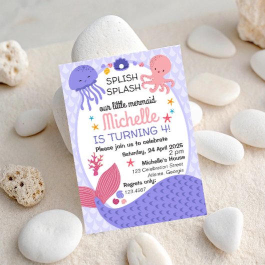 Invitation Splis Splash Little Mermaid fête d'anniversaire