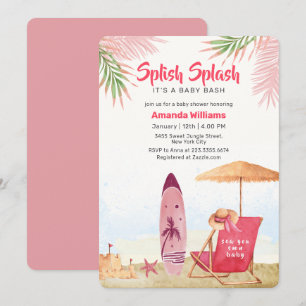 Invitation Splish Splash Aloha Planche de Surf Fête Prénatale